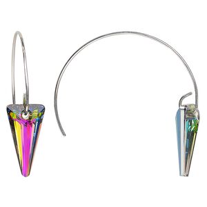 Earring, Everyday Jewelry™, Crystal Passions® and silver-plated "pewter", crystal vitrail medium, 44mm 1/2 hoop with spike, 21 gauge. Sold per pair.