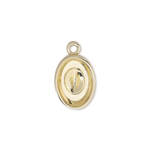 Drop, Almost Instant Jewelry®, gold-plated "pewter" (zinc-based alloy), 16x12mm oval with 14x10mm oval setting. Sold per pkg of 2.