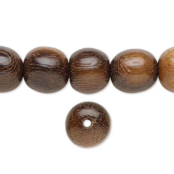 Bead, robles wood (waxed), 11-12mm hand-cut round. Sold per 15-1/2 to 16-inch strand. image number 0