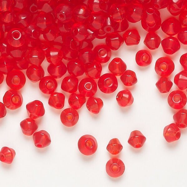 Bead 1pkg1, glass, translucent red, 4mm bicone, 4 ounces image number 0