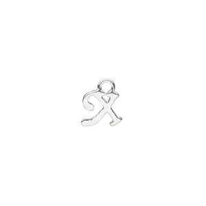 Charm, sterling silver, 9x8mm Champagne cursive alphabet letter "X." Sold individually.