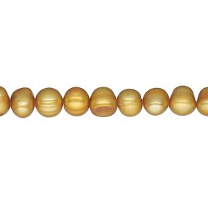 Pearl, cultured freshwater (dyed), burnt umber, 6-7mm semi-round, C grade, Mohs hardness 2-1/2 to 4. Sold per 15-inch strand.