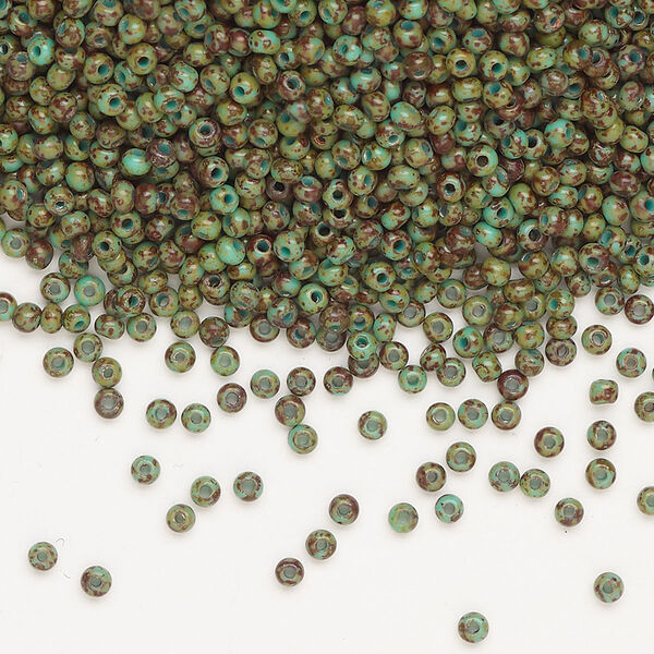 Seed bead, Preciosa Ornela, glass, opaque turquoise green travertine, #11 rocaille. Sold per 500-gram pkg. image number 0