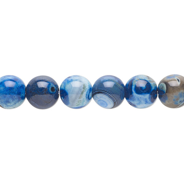 Bead, fire crackle agate (dyed / heated), blue, 7.5-8mm round, B grade, Mohs hardness 6-1/2 to 7. Sold per 15-1/2 to 16-inch strand. image number 0