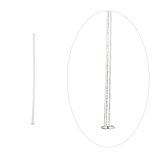 Head pin. sterling silver, 1 inch, 26 gauge. Sold per pkg of 10. image number 0