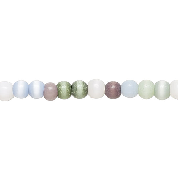 Bead, cat's eye glass (fiber optic glass), multicolored, 3-4mm round. Sold per 15-inch strand. image number 0