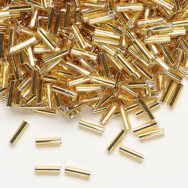 Bugle bead, Dyna-Mites™, glass, silver-lined transparent gold, #3 square hole. Sold per 35-gram pkg. image number 0