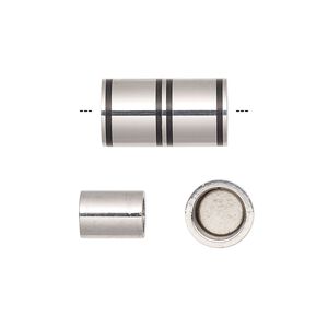Clasp magnetic 1pkg1, 18x10mm round tube / fits 5mm cord, painted stainless steel black 1-strand