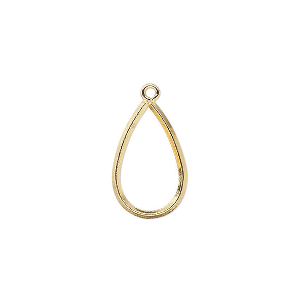 Drop, gold-plated brass, 17x11mm diamond wire open teardrop. Sold per pkg of 10. image number 0