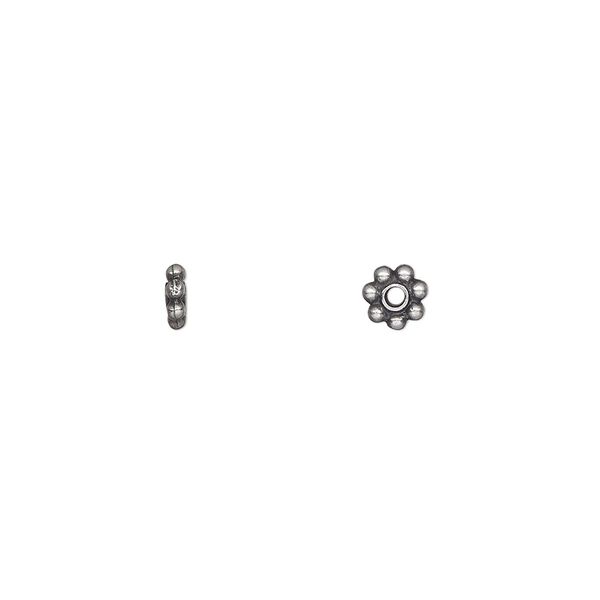 Bead, TierraCast®, pewter (tin-based alloy), 5x1.5mm beaded rondelle. Sold per pkg of 250. image number 0