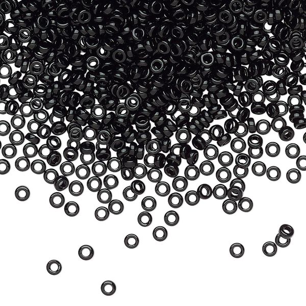 Seed bead, Miyuki, glass, pkg/50g, 2.2x1mm spacer rondelle, opaque black, (SPR2.2-401). image number 0