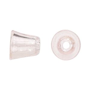 Cone, glass, transparent pink with silver-colored foil, 14x14mm with confetti pattern, 9mm inside diameter. Sold per pkg of 2.