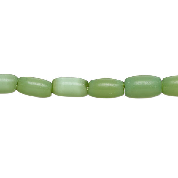 Bead, fiber optic glass, pkg/14 inch, opaque green, 10x6 center-drilled oval. image number 0