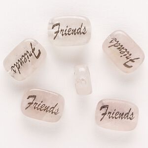Rose quartz / enamel 1pkg6, double-sided "Friends" flat rectangle bead 14x10mm