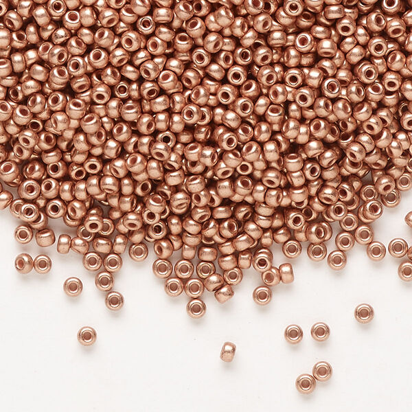 Seed bead, Miyuki, glass, pkg/250g, #11 rocaille, opaque copper-plated, (RR-187). image number 0