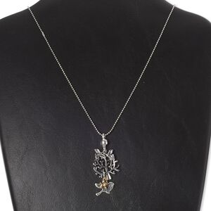 Necklace, antiqued silver-finished and antiqued gold-finished "pewter" (zinc-based alloy), 2-1/2 inch dangle with 29x25mm tree, 31 inches with ball chain connector. Sold individually.