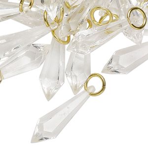 Drop, gold-finished brass and acrylic, clear, 25x7mm faceted point. Sold per pkg of 50.
