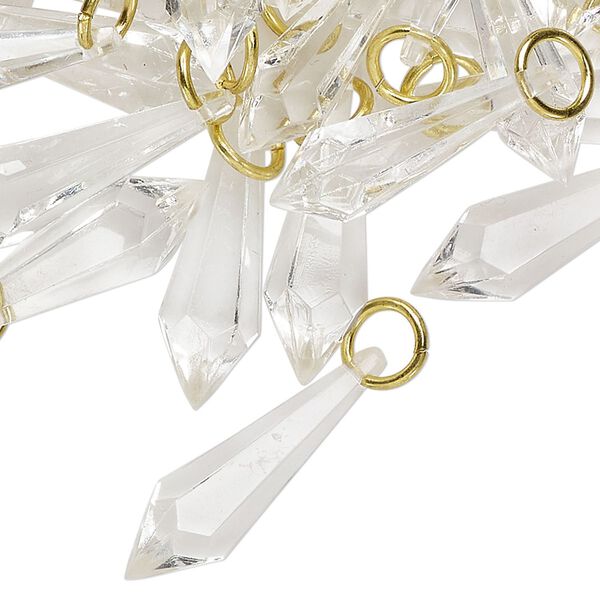 Drop, gold-finished brass and acrylic, clear, 25x7mm faceted point. Sold per pkg of 50. image number 0