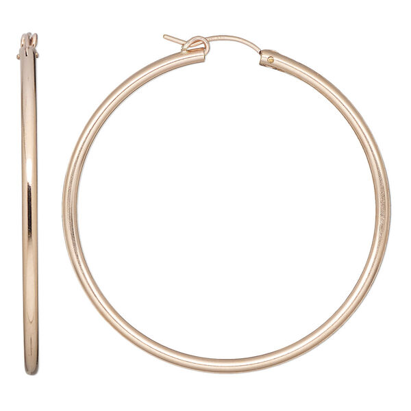 Earring, Create Compliments®, 14Kt rose gold-filled, 50mm flexible round hoop with latch-back closure. Sold per pair. image number 0