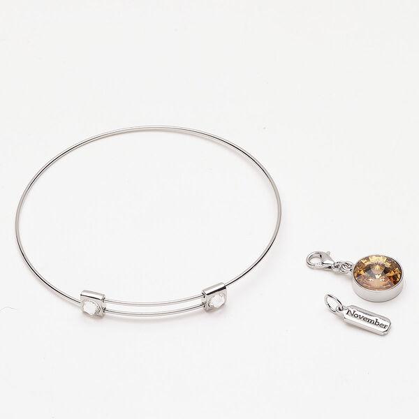 Bracelet bangle drop assortment "pewter" (zinc-based alloy) / crystal 1pkg3, silver finish / Colorado topaz / clear 8 inches adjustable image number 0