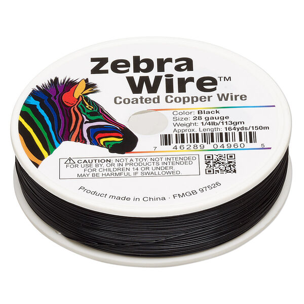 Wire, Zebra Wire™, color-coated copper, black, round, 28 gauge. Sold per 1/4-pound spool, approximately 164 yards. image number 0