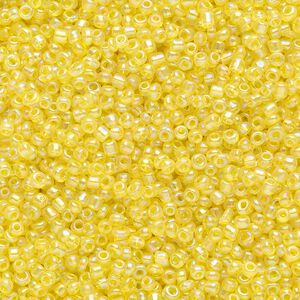 Seed bead, Ming Tree™, glass, pkg/1 pound, #11 round, translucent rainbow yellow.