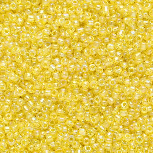 Seed bead, Ming Tree™, glass, pkg/1 pound, #11 round, translucent rainbow yellow. image number 0