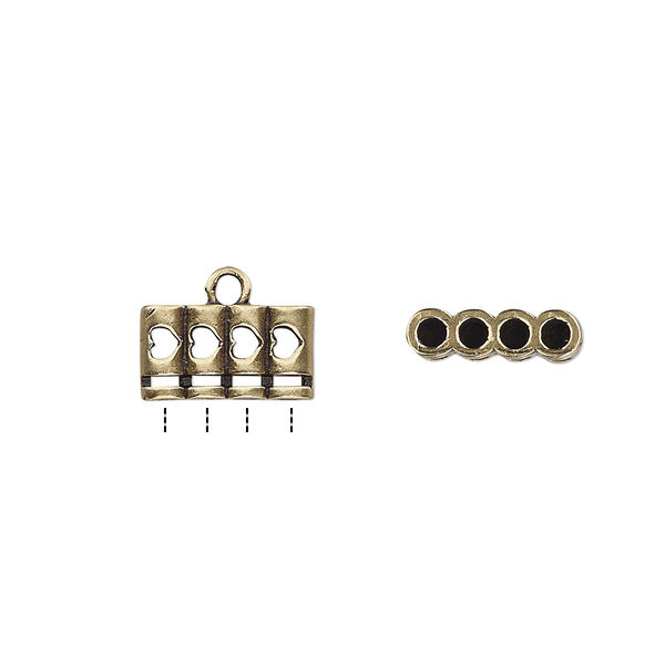 Cord end, glue-in, antiqued brass, 12x7mm 4-strand double-sided with heart cutout design, 2mm inside diameter. Sold per pkg of 2. image number 0