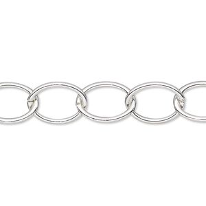 Chain 1pkg1 silver-plated cable, 10mm oval, steel 50 foot unfinished