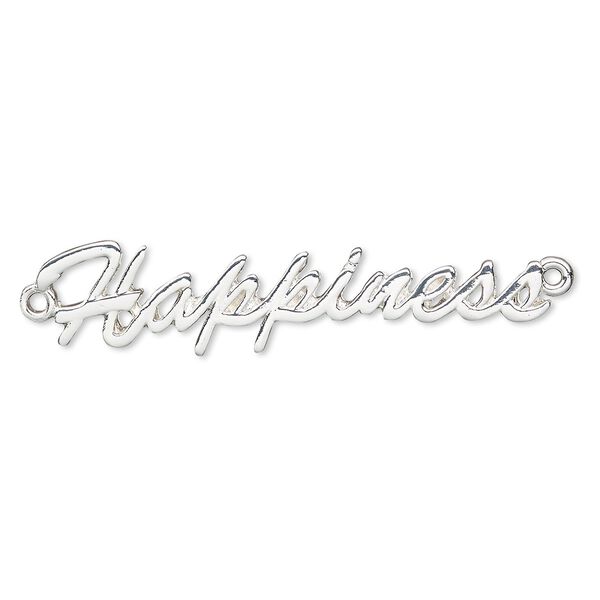 Focal, silver-finished "pewter" (zinc-based alloy), 55x12mm single-sided "Happiness." Sold individually. image number 0