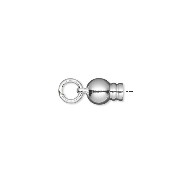 Ball end, silver-plated brass, 11x6mm with jump ring, for use with Dione® Easy-On Chain. Sold per pkg of 2. image number 0