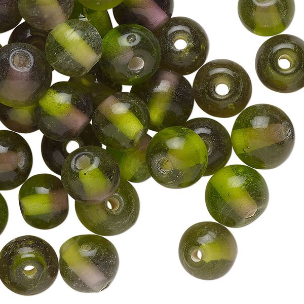 Bead, lampworked glass, translucent green, 8mm round. Sold per 2-ounce pkg, approximately 70 beads. image number 0
