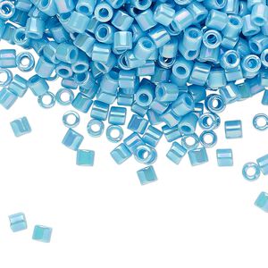 Seed bead, Delica®, glass, pkg/7.5g, #8 round, opaque rainbow turquoise blue (DBL-0164).