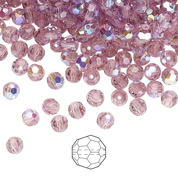 Bead 144pk light amethyst AB, Preciosa Czech crystal 4mm round image number 0