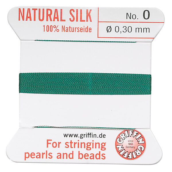 Thread, Griffin, silk, green, size #0. Sold per 2-meter card (approximately 78 inches). image number 0