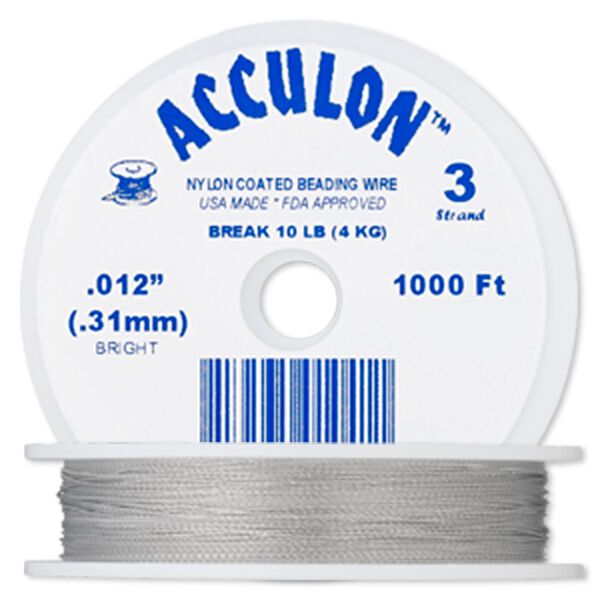 Beading wire, Acculon®, nylon-coated stainless steel, clear, 3 strand, 0.012-inch diameter. Sold per 1,000-foot spool. image number 0
