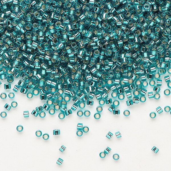 Seed bead, Delica®, glass, pkg/7.5g, #11 round, transparent silver-lined teal (DB-1208). image number 0