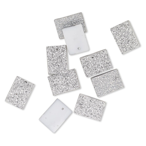 Drop, "druzy" (resin) (imitation), silver, 18x13mm top-drilled rectangle. Sold per pkg of 10. image number 0