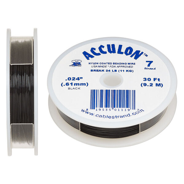 Beading wire, Acculon®, nylon-coated stainless steel, black, 7 strand, 0.024-inch diameter. Sold per 30-foot spool. image number 0