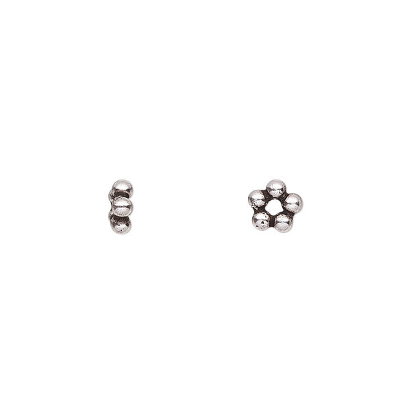 Bead, Rajasthani, antiqued sterling silver, 6x2mm beaded rondelle. Sold per pkg of 10. image number 0