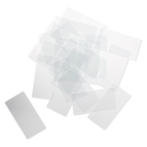 Design element, glass, clear, 2x1-inch flat rectangle with grounded edges. Sold per pkg of 20.