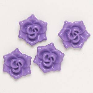 Charm, "pewter" (zinc-based alloy) and enamel, purple, 18x16mm flower with hidden loop. Sold per pkg of 4.
