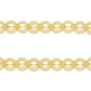 Bead, glass pearl, yellow, 5-6mm round. Sold per pkg of (2) 15-inch strands, approximately 140 beads.