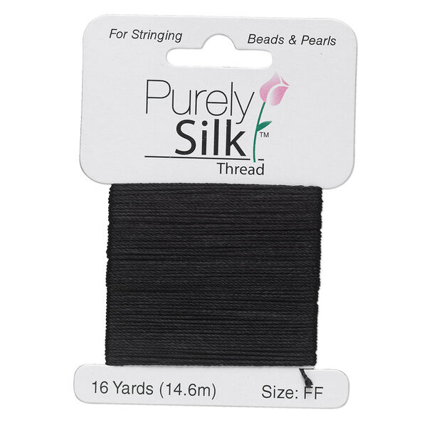 Thread, Purely Silk™, black, size FF. Sold per 16-yard card. image number 0