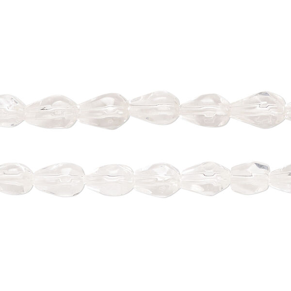 Bead, glass, clear, 7x5mm-8x6mm faceted teardrop. Sold per pkg of (2) 12-inch strands, approximately 80 beads. image number 0