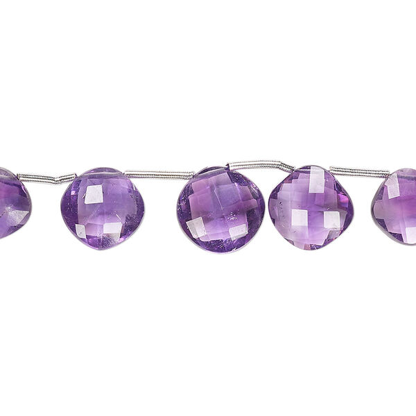 Bead, amethyst (natural), 7x7mm-10x10mm graduated hand-cut top-drilled faceted cushion, B grade, Mohs hardness 7. Sold per 4-inch stand, approximately 9 beads. image number 0