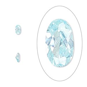 Gem, cubic zirconia, aqua blue, 5x3mm faceted oval, Mohs hardness 8-1/2. Sold per pkg of 5.