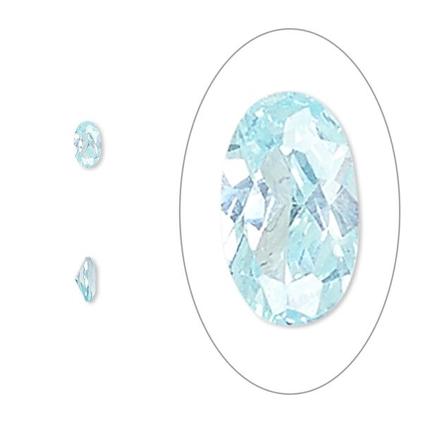 Gem, cubic zirconia, aqua blue, 5x3mm faceted oval, Mohs hardness 8-1/2. Sold per pkg of 5. image number 0