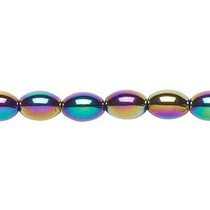 Hemalyke™ 1pkg1, rainbow titanium-coated oval bead 15.5-16 inch 9x6mm