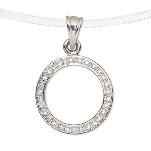 Pendant, Preciosa Czech glass rhinestone and silver-plated pewter (tin-based alloy), clear, 23mm open round. Sold individually.